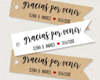 Gracias por venir, personalized wedding tags in flag shape, thank you for coming C73-09