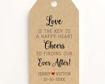 love is the key to a happy heart, cheers wedding tags, personalized bottle opener tags T-02