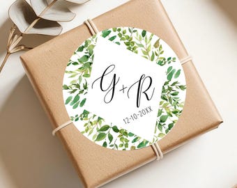 Monogram stickers, personalized wedding greenery labels with initials C47-05