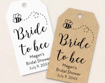 Bride to bee honey favor tags with bee drawing, personalized bridal shower tags, tea and honey favors, custom gift label T-48