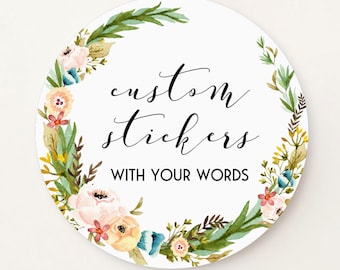 Pegatinas personalizadas, borde de flores silvestres en acuarela, etiquetas de productos personalizadas S-78