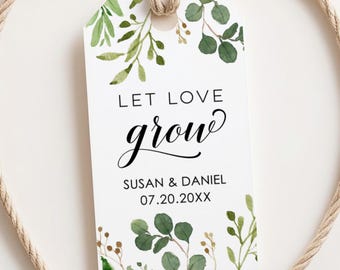 Etiquetas de boda "Deja que el amor crezca", vegetación de acuarela, etiquetas de recuerdo personalizadas con suculentas y semillas C9-02
