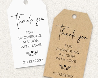 Thank you for showering with love personalized bridal shower tags, minimalist style C78-04