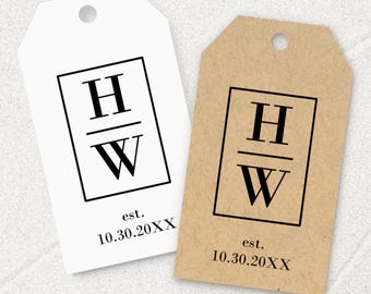 Monogram wedding tags personalized with your initials and wedding date, couples logo tag T-295