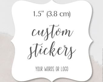 custom stickers with your words or logo, fancy square shape, personalized labels for weddings, crafts, products, gifts and favors CFS-02