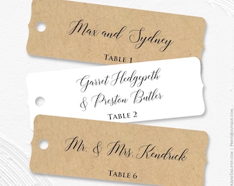 Wedding name tags, personalized with guest name and table number, seating arrangement card T-20
