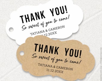 ¡Gracias! Qué amable de tu parte venir. Etiquetas personalizadas para regalos de boda C93-03