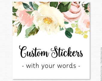 Personalisierte Hochzeitsetiketten, quadratisches Hochzeitsetikett rosa, Blumenmuster C43-03