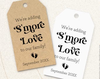 Estamos agregando S'more Love a nuestra familia, etiquetas de regalo personalizadas para baby shower C80-02
