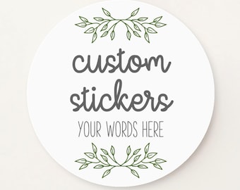 Custom round stickers, greenery branch, personalized candle labels, small business, canning S-219