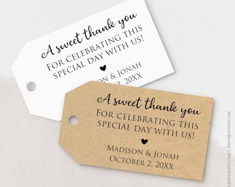 A sweet thank you, personalized wedding favor tags for candy bag, cookies and sweets T-47