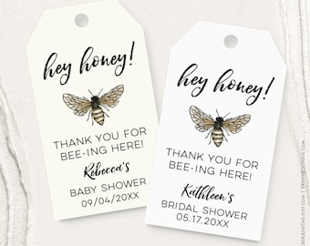 Hey honey! vintage watercolor bee tags, personalized bridal or baby shower tags T-165