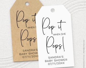 Pop it when she pops, personalized baby shower gift tags for wine bottles C78-02