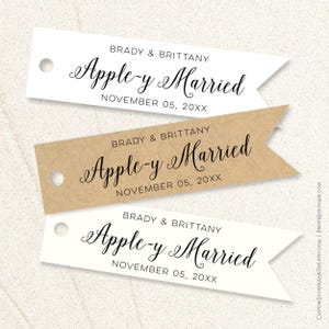 Appley married wedding tags, personalized candy caramel apple tags for favors and gifts, flag shape custom tags T-200