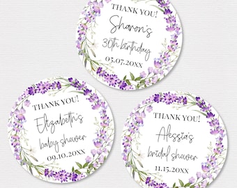 Watercolor lavender bridal shower stickers, personalized thank you labels C11-05