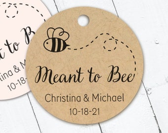 meant to bee round tags with bee image, tags for favors, custom wedding tags, honey stick tag, hang tag, bridal shower gift tag (T-169)