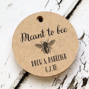 meant to bee tags, circle 1.5", wedding favor tag, custom wedding tag, honey tag, vintage tag, vintage bee tag, hang tag, gift tag (T-57)