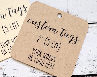 custom logo tags, square with rounded corners, kraft rustic tags, personalized wedding tags, clothing tags, packaging, party gift tags T-104