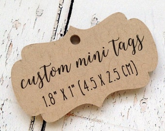 60 custom MINI tags, 1.8 x 1 inch, with your text or logo, custom wedding tag, personalized tag, logo tag, product tag, gift tag (T-19)