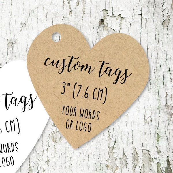 custom heart tags 3" size with your words or logo, personalized tags for wedding favors, bridal shower, hotel bags, product branding (T-204)