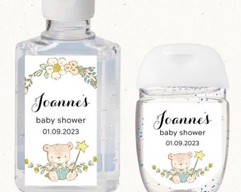 Baby shower hand sanitizer labels, teddy bear and flowers, it's a boy, couples shower gift labels, fits many 1 oz and 2 oz bottles (S-283)