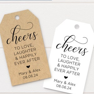 Cheers to love, laughter and happily ever after, wedding favor tags, wine bottle tag, mini champagne tags, modern calligraphy (T-216)