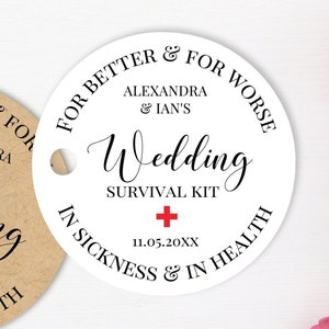 Hangover kit tags, for better & for worse, in sickness and in health, wedding survival kit, round tags for favors T-255