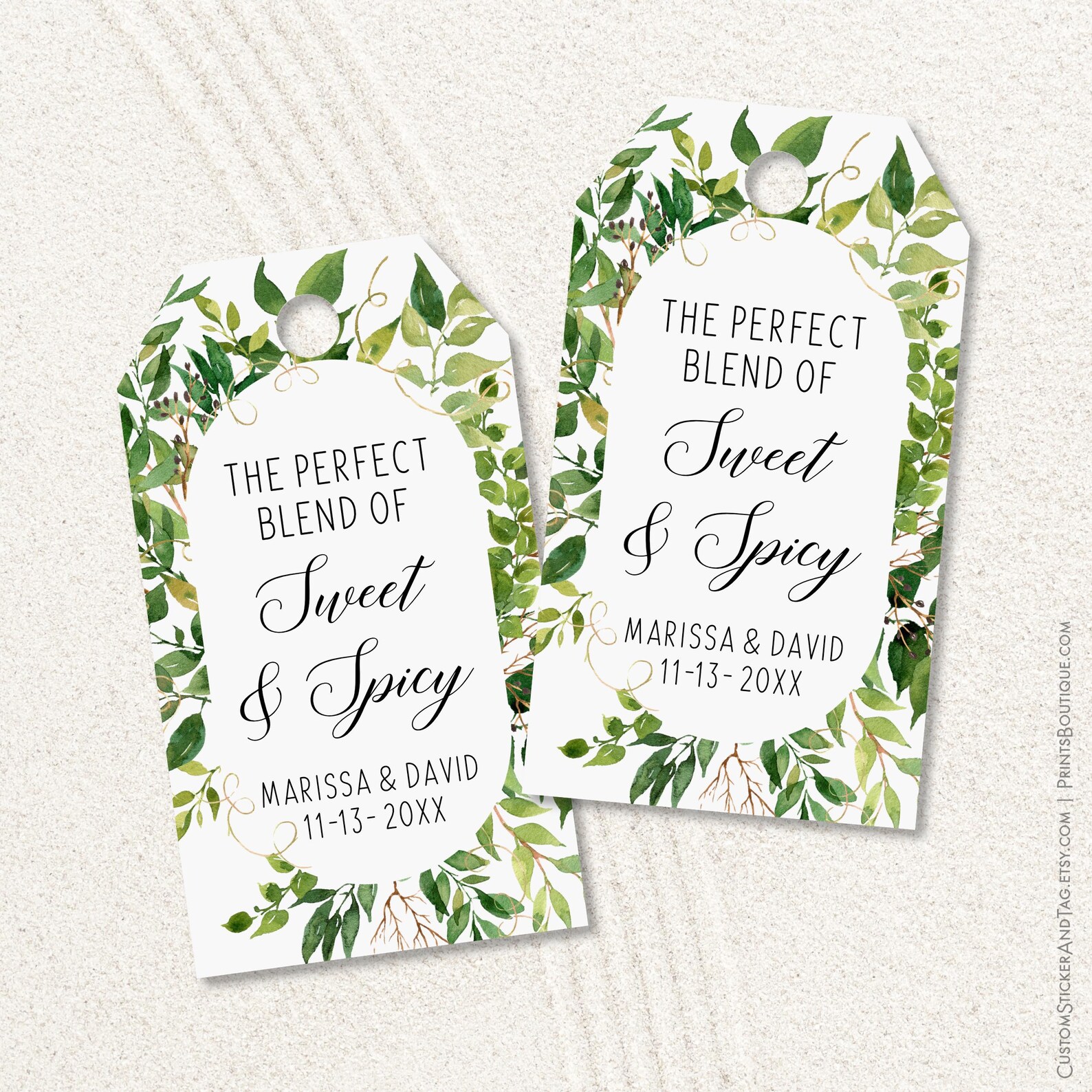 Perfect Tags The Perfect Blend of Sweet and Spicy, Hot Sauce Wedding Favor Tags ...