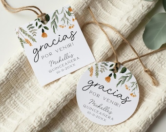 Gracias por venir, quinceañera tags, Mis XV años, personalized orange floral labels C39-04