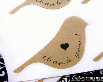 Bird Shaped Thank You Labels, Mini Stickers For Products, Packaging, Wedding Favors, Envelope Seals, Cards, etc. (S-70)