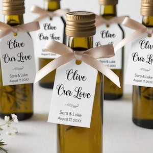 Olive our love gift tags for infused olive oil bottles, custom personalized tags for wedding favors, green leaf icon, minimalist decor T-114
