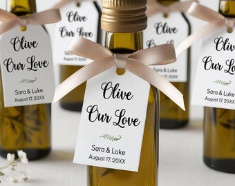 Olive our love gift tags for infused olive oil bottles, custom personalized tags for wedding favors, green leaf icon, minimalist decor T-114