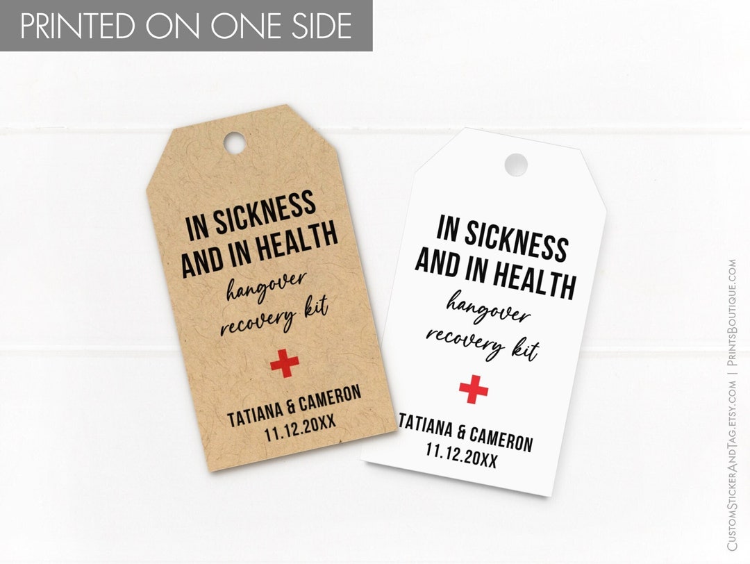 Notebook Tag Health In Sickness and in Health, Personalized Wedding Tags for Hangover ...