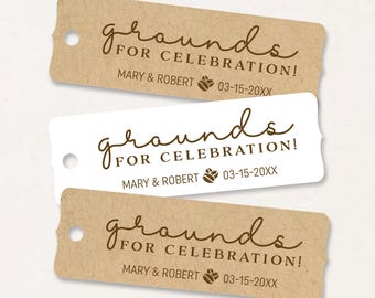 Personalized coffee favor tags, grounds for celebration, custom wedding labels C88-04
