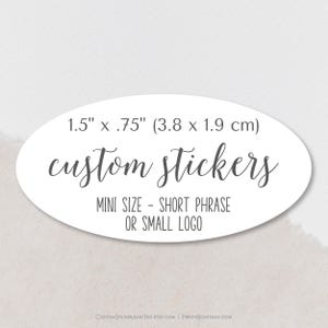 benutzerdefinierte Mini-Aufkleber mit Ihren Worten oder Ihrem Logo, ovale Form 1,5 "x 0,75", Logo und QR-Etiketten, Hochzeitsgeschenke, Umschlagverschlüsse CO-01