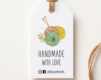 handmade with love personalized knitting crochet tags, yarn illustration, small business labels T-198
