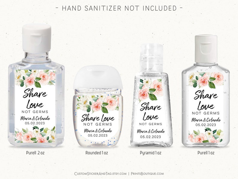 Hand Sanitizer Labels Blush Pink Ivory Floral Wedding