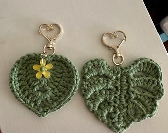 crochet monstera and heart leaf keychains