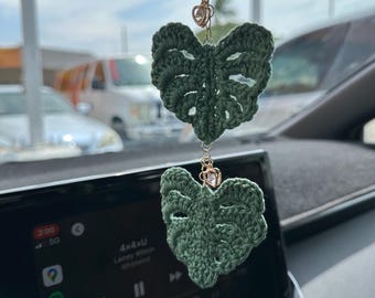 crochet monstera leaf car mirror hanger