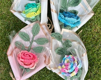 single crochet rose bouquet, multicolor roses, handmade gift flowers, forever flowers