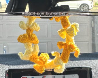 crochet puakenikeni flower car hanger, car lei accessory, mirror hanger for car