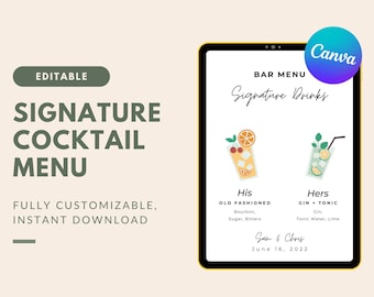 Customizable Signature Cocktail Menu | Wedding Bar Sign | Elegant Drink Menu | Digital Download