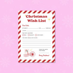 Brief an Weihnachtsmann, Weihnachtswunschliste zum Ausdrucken, Kinderbrief an Weihnachtsmann
