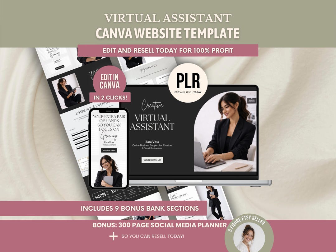 Virtual Assistant Canva Website Template PLR, Editable VA Website ...
