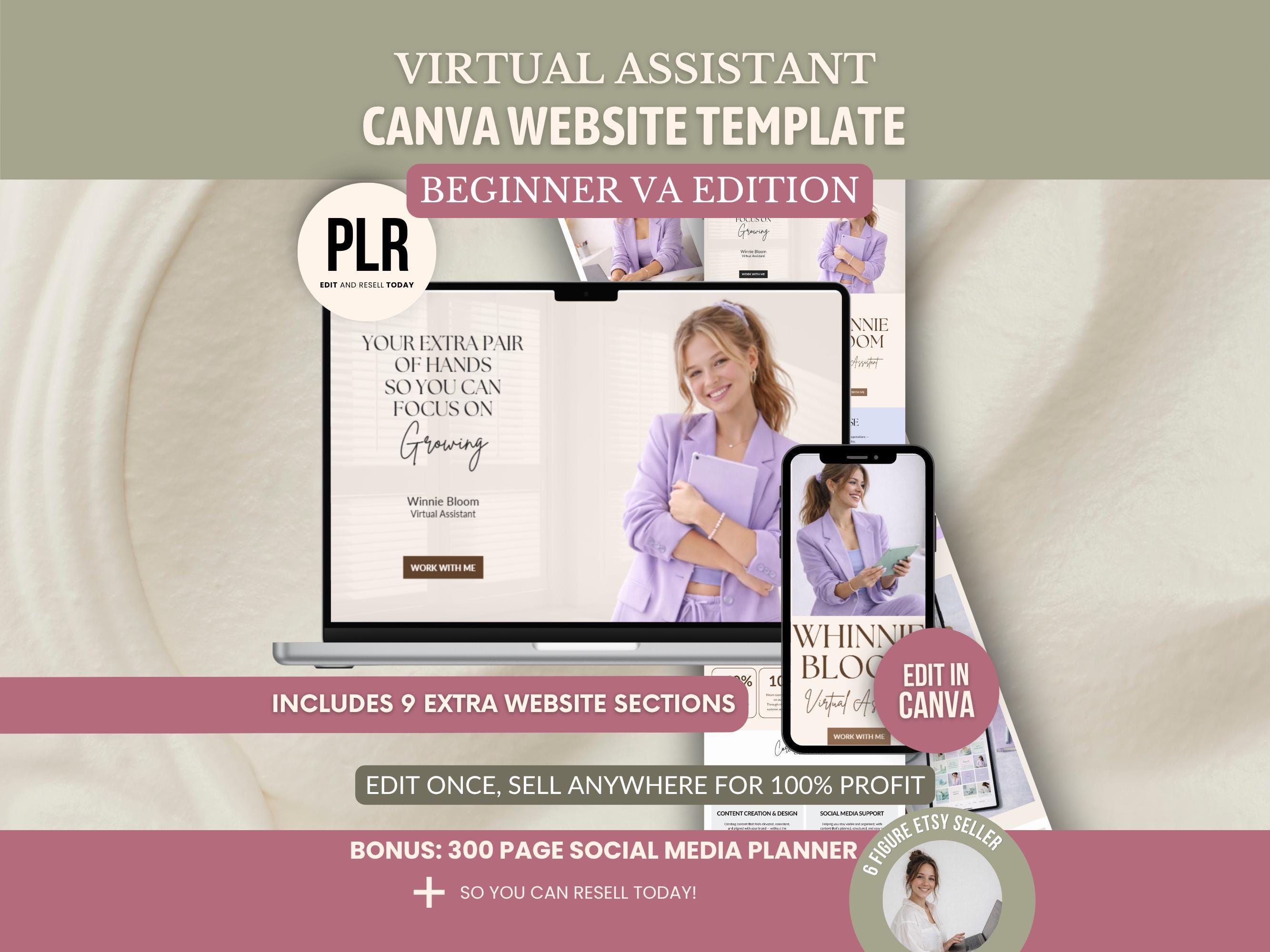 Beginner Virtual Assistant Canva Website Template PLR, Editable VA ...