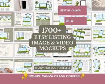 Oltre 1700 modelli di mockup per inserzioni Etsy, pacchetto Canva PLR, mockup di immagini e video modificabili per rivenditori