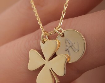 Four Leaf Clover Necklace,4 Leaf Clover Necklace,Personalized Clover Necklace,Initial Necklace,Lucky Clover Necklace,Flower Gift for her
