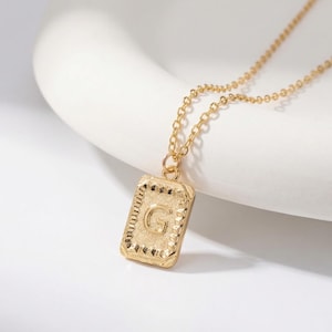 Gold Rectangle Initial Pendant Necklace, Dainty Personalized Alphabet Jewelry Dainty Gold Necklace Gift for Mom