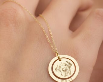 Custom Pet Portrait Necklace,Pet Memorial Jewelry, Personalized Dog Memorial Gift, Engraved Pet Photo Jewelry,Animal Lover Gift,Cat Mom Gift