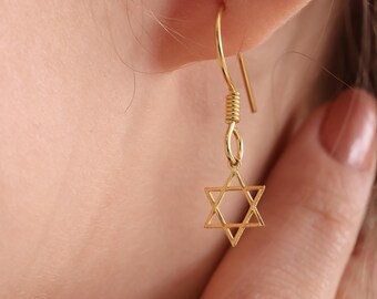 Star of David Earrings,Jewish Star Charm,Silver Magen David Earrings,Tiny Star of David Jewelry,Gold Star Earrings,Religious Jewish Earrings
